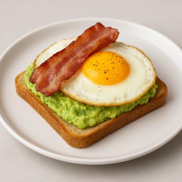 Toast s avokádom, volským okom a slaninkou